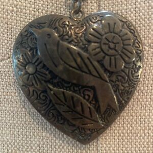 Vintage Torino pewter large heart bird flowers pendant necklace adjustable women
